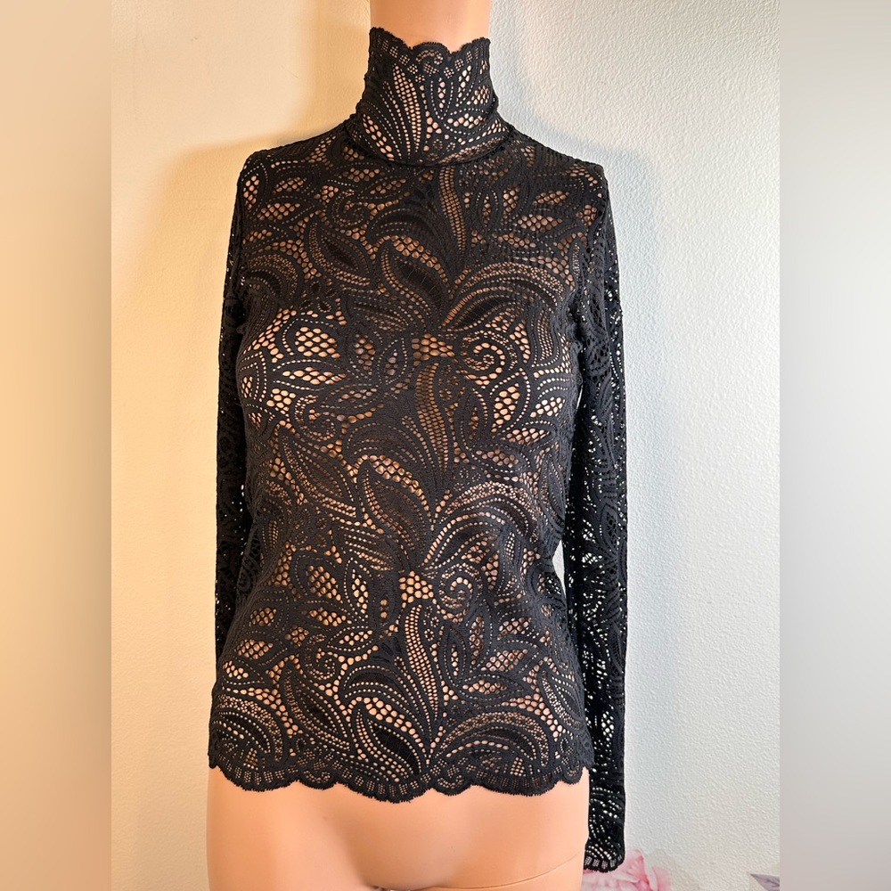 New Beaufille Rodin Blouse in Black lace mesh long sleeve sheer top - Picture 8 of 12